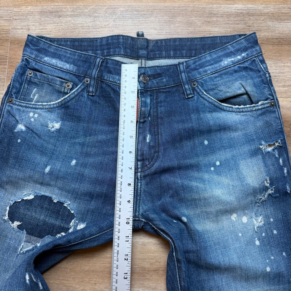 Dsquared2 Slim Jeans Mens 32 Blue Distressed Paint Splatter Patchwork Made Italy - Picture 16 of 16
